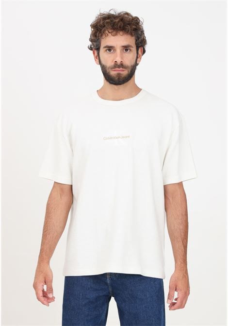 T-shirt a manica corta bianca da uomo con ricamo logo CALVIN KLEIN JEANS | J30J325645YBIYBI